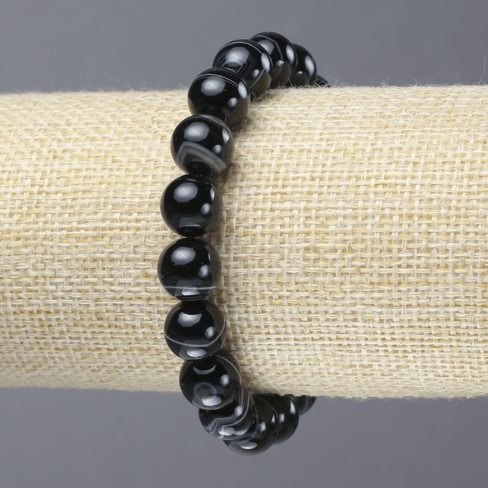 Elastic bracelet with natural agate beads, smooth, 10 mm diameter+
