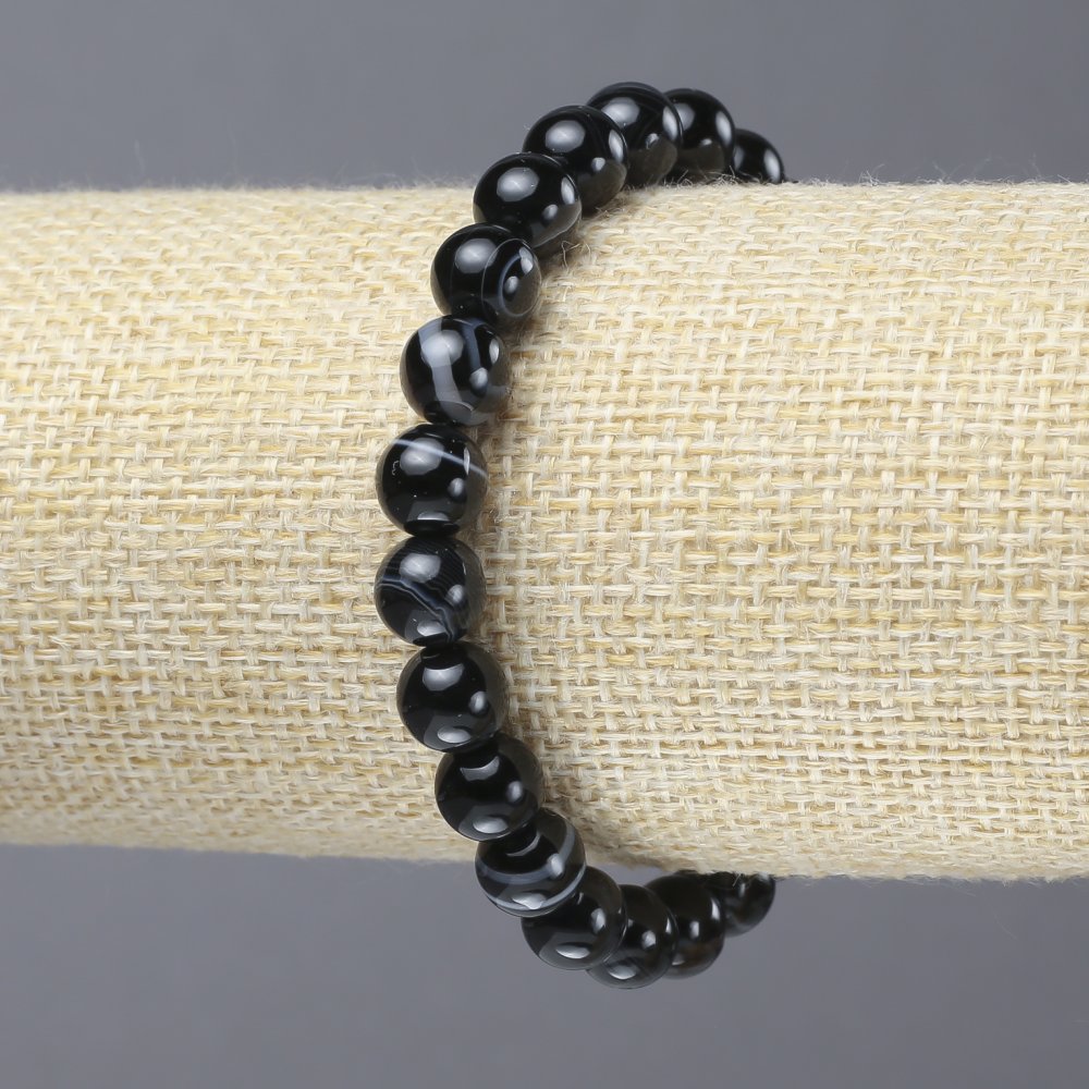 Elastic bracelet made of natural agate, smooth beads, 8 mm in diameter