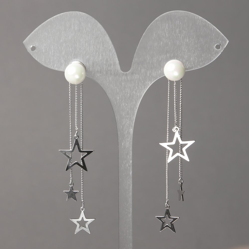 Xuping Rhodium-Plated Stud Earrings with Beads and Detachable Pendants (detachable) 8 mm +/-, length 67 mm +/-, thickness 0.9 mm +/-