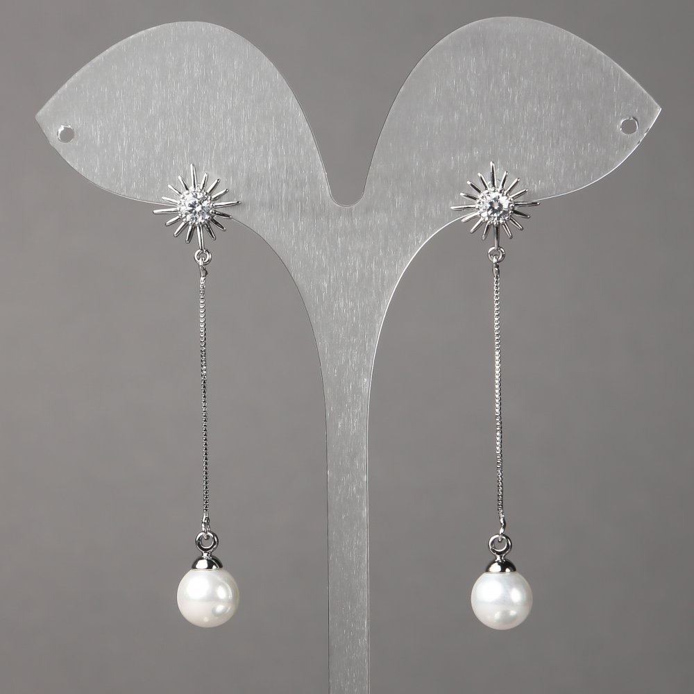 Xuping Rhodium Stud Earrings with Crystals, Beads and Pendants 12 mm + -, length 58 mm + -, thickness 0.7 mm +