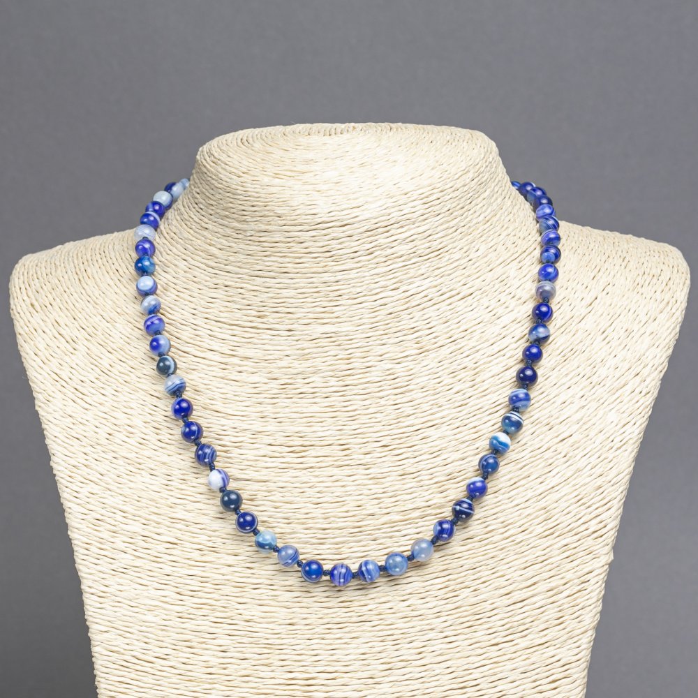 Blue Agate Necklace, 8 mm Beads, 45 cm Long