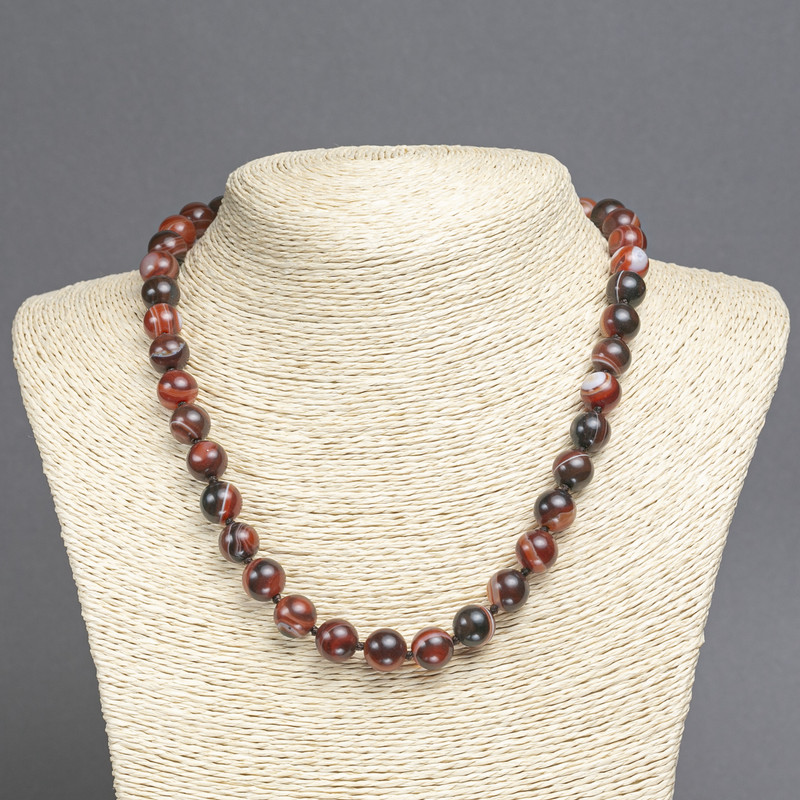 Brown Agate Beads - Smooth Bead, diameter 10 mm, length 45 cm