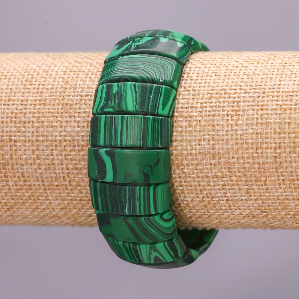 Elastic Malachite Bracelet (Pressed) Link 10×25 mm, Length 18 cm
