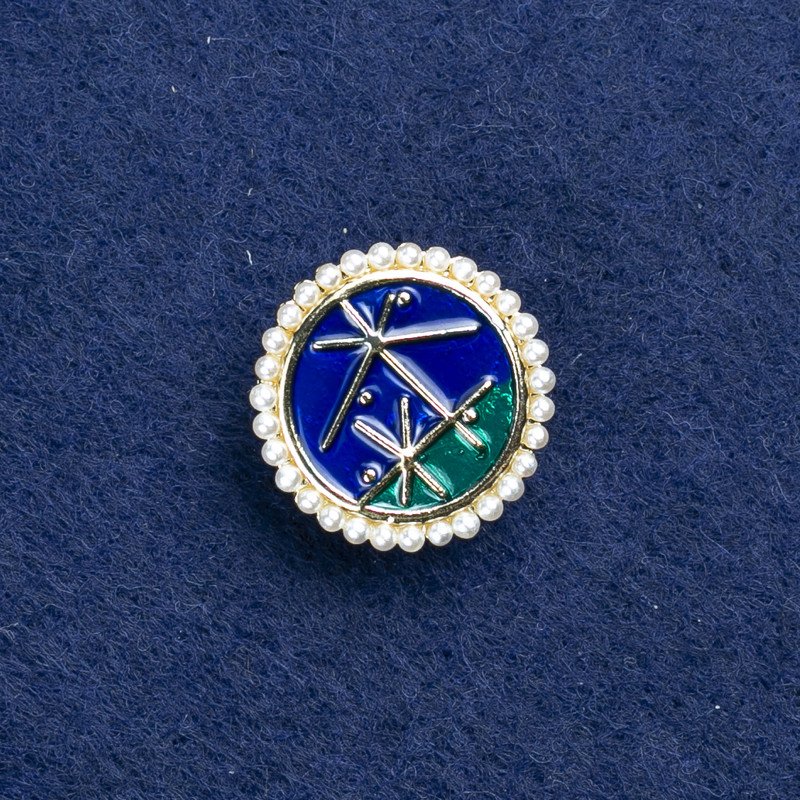 Brooch 'Constellation' in gold-tone metal, enamel and beads, 18mm+