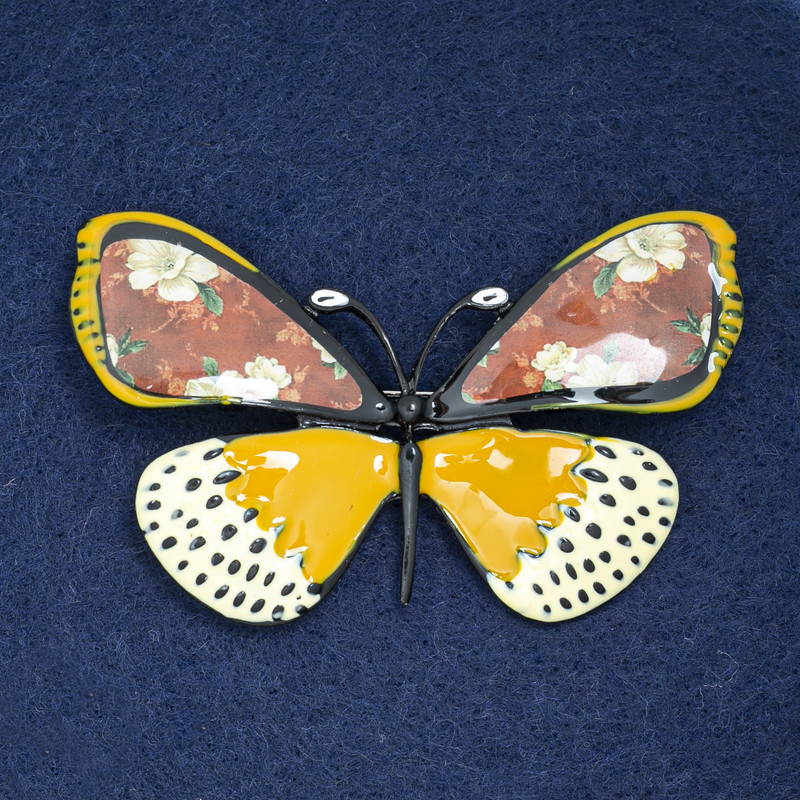 Butterfly Brooch in Black Metal and Enamel, 70x40mm +