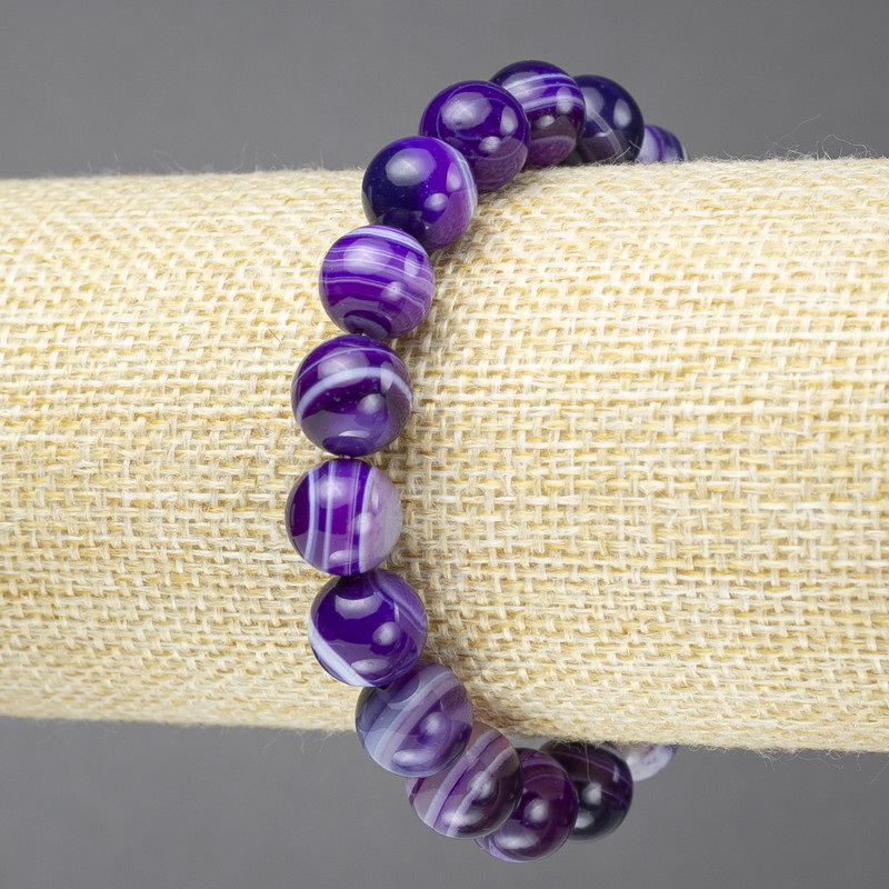 Elastic bracelet with natural eye stone Purple Agate, smooth bead, 10 mm diameter+