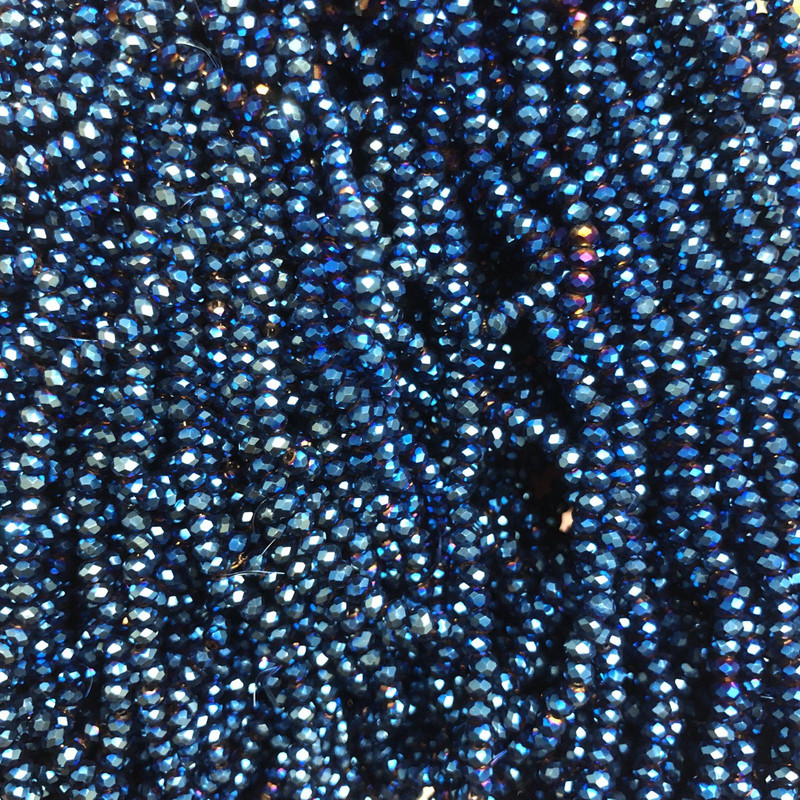 Blue Faceted Czech Crystal Beads on Beading Wire with Blue Coating, 3x2.5 mm, length 36 cm