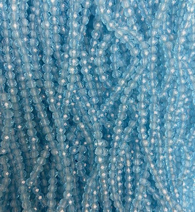 Czech Crystal Beads on Thread, blue transparent faceted rondel, diameter 3.5x3 mm, length 35 m