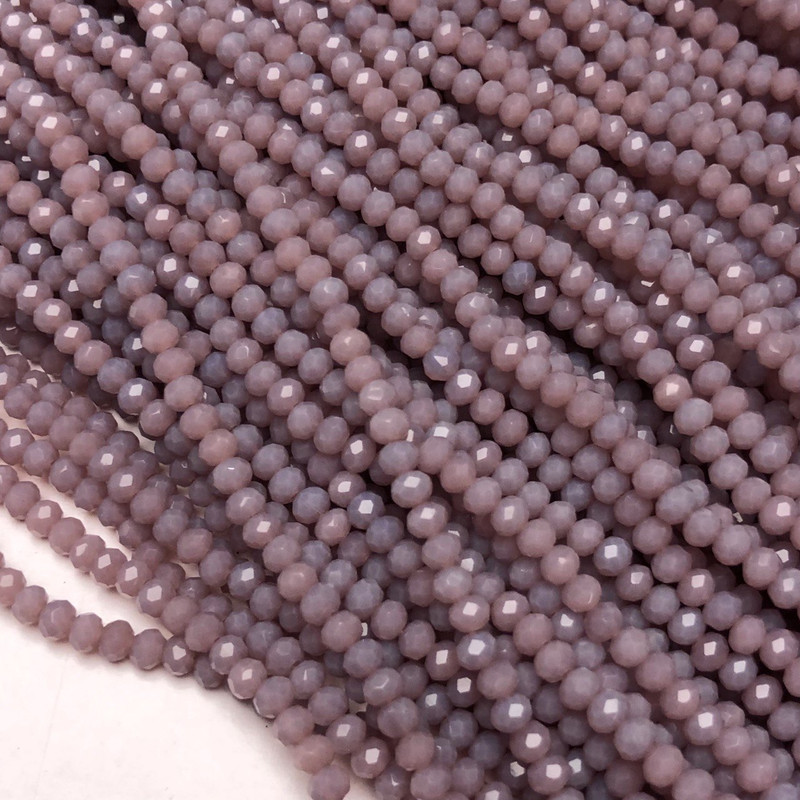 Beads Czech Crystal on Thread, Lilac Matte, Faceted Rondel, Diameter 3.5x3 mm, Length 36-38 cm