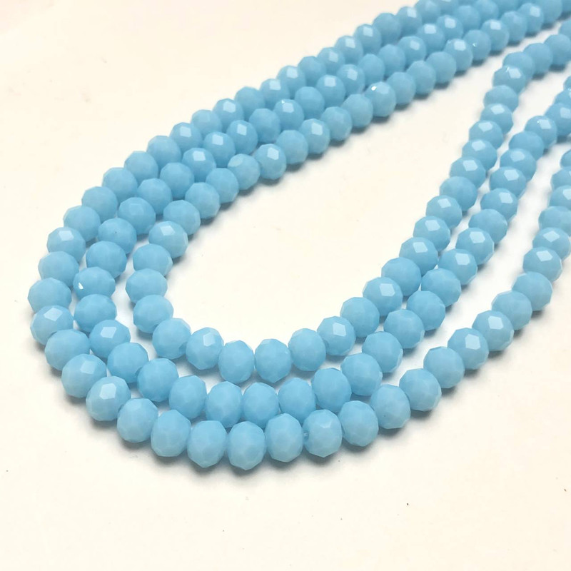 Light blue matte Czech crystal beads on thread, faceted rondelle, diameter 6x4.5 mm, length 38-40 cm