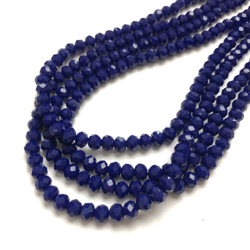 Beads Czech Crystal on fishing line, dark blue matte faceted rondel, diameter 6×4.5 mm, length 38-40 cm +