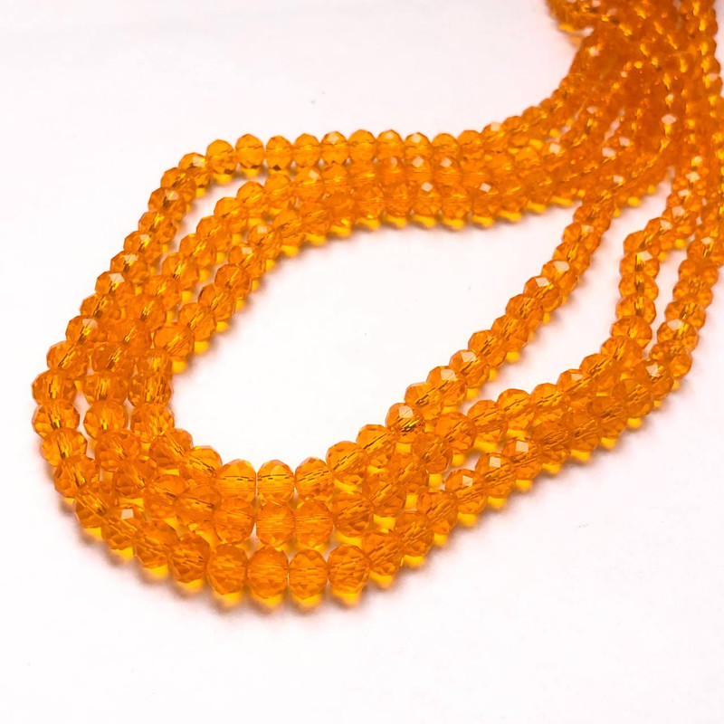 Orange Czech Crystal Beads on Thread, Transparent Faceted Rondelles, Diameter 6x4.5 mm, Length 38-40 cm