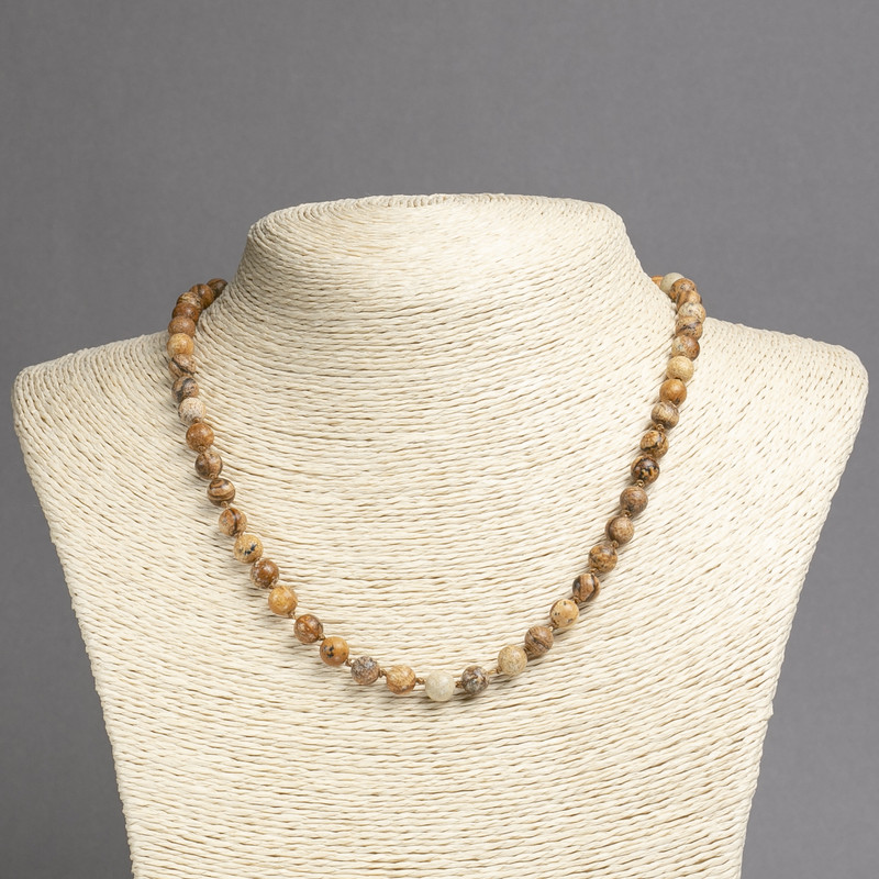 Landscape Jasper Necklace, natural stone, smooth beads, 6 mm diameter, 45 cm length