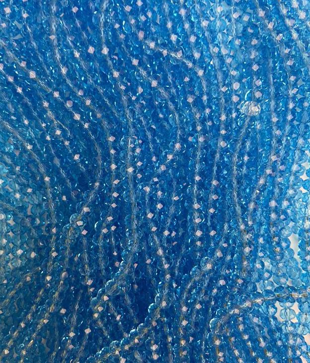Beads Czech Crystal on beading thread, rich blue transparent faceted rondelle beads, diameter 6 x 4.5 mm, length 38 cm