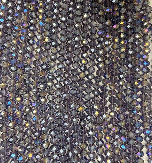 Purple Transparent Czech Crystal Beads on Fishing Line with Petrol Coating, Faceted Rondel, 8x6.5 mm + -, length 40–42 cm