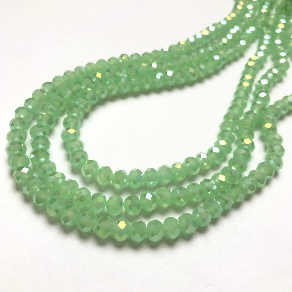Beads Czech Crystal on thread, lime matte with petrol sheen, faceted rondel, 8×6 mm diameter, length 40–42 cm