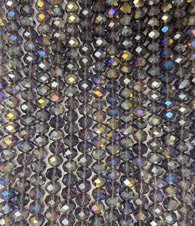 Beads Czech Crystal on fishing line purple with gasoline iridescent coating, faceted rondel, diameter 8x6 mm + -, length 40-41 cm +