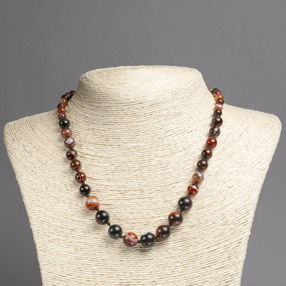 Expandable Necklace, natural brown agate, smooth beads, diameter 6-10 mm, length 45 cm +/-