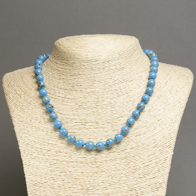 Blue Imperial Jasper Necklace (pressed) smooth round beads, 8 mm diameter, 45 cm length