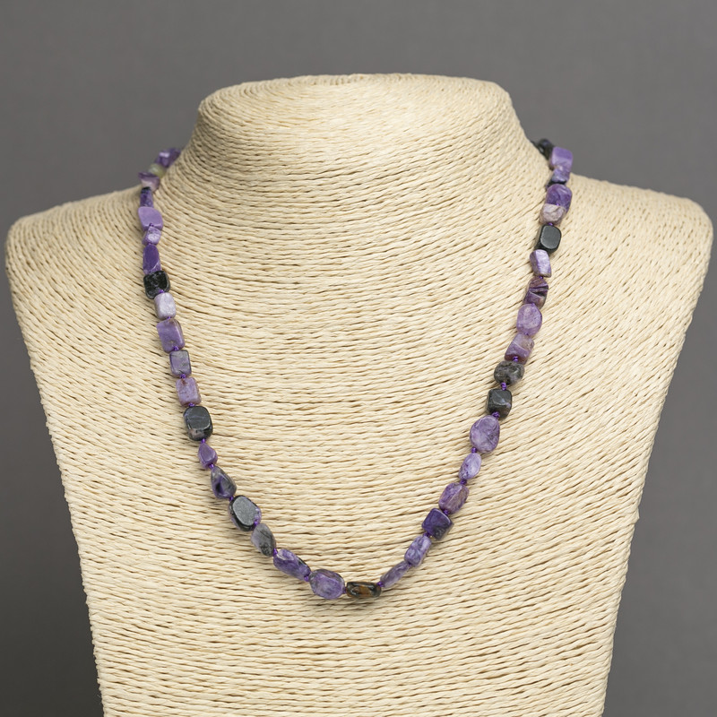 Charoite natural stone beads necklace, polished, bead size 8×5 mm, length 45 cm