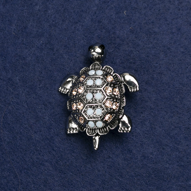 Turtle Brooch silver-toned metal and crystals 40x23mm +
