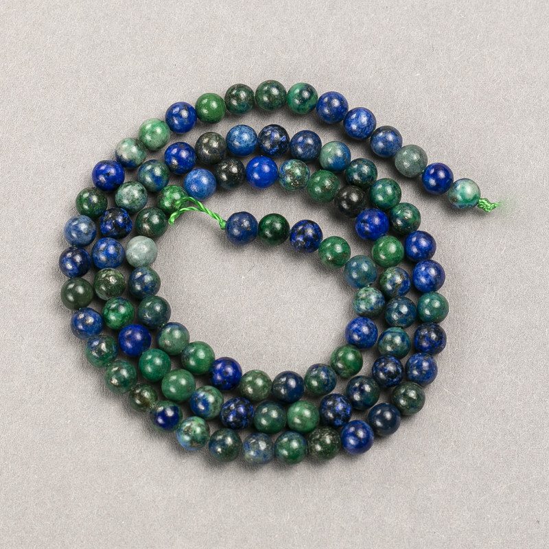 Beads on thread, natural azurite, smooth spheres, diameter 4-5 mm, length 39 cm