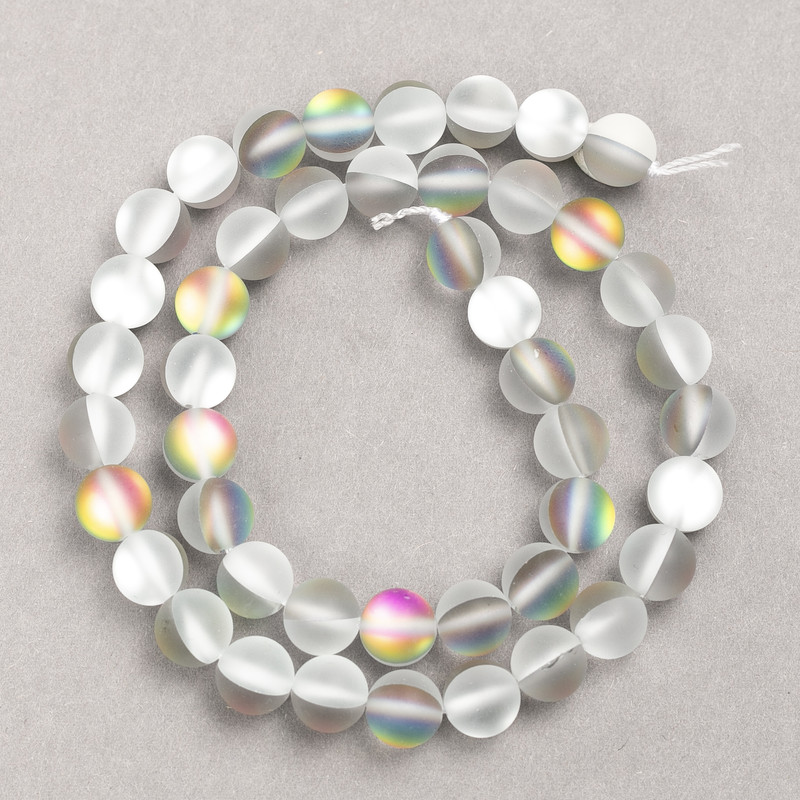 Beads on thread, Opal glass, smooth round beads, light gray matte, 8 mm diameter, 39 cm length