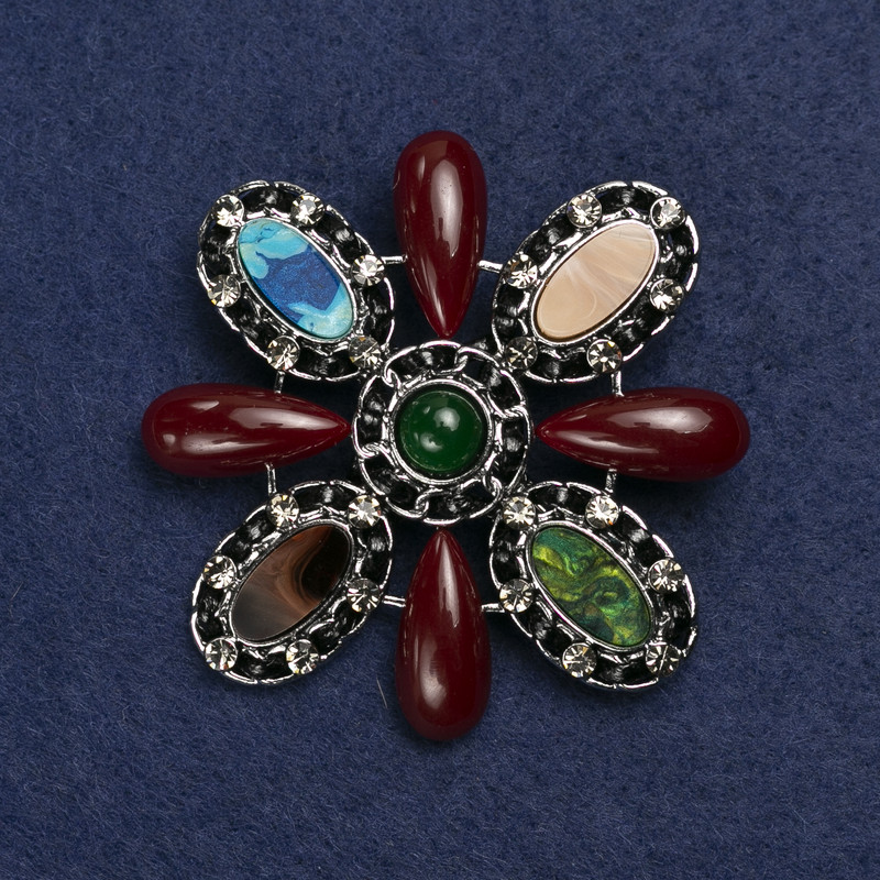 Brooch Accent with silver-toned metal, assortment of stones (for them) Enamel and crystals 62mm +