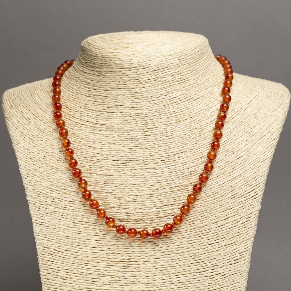 Carnelian Necklace, Smooth Beads, 6 mm Diameter, 45 cm Length