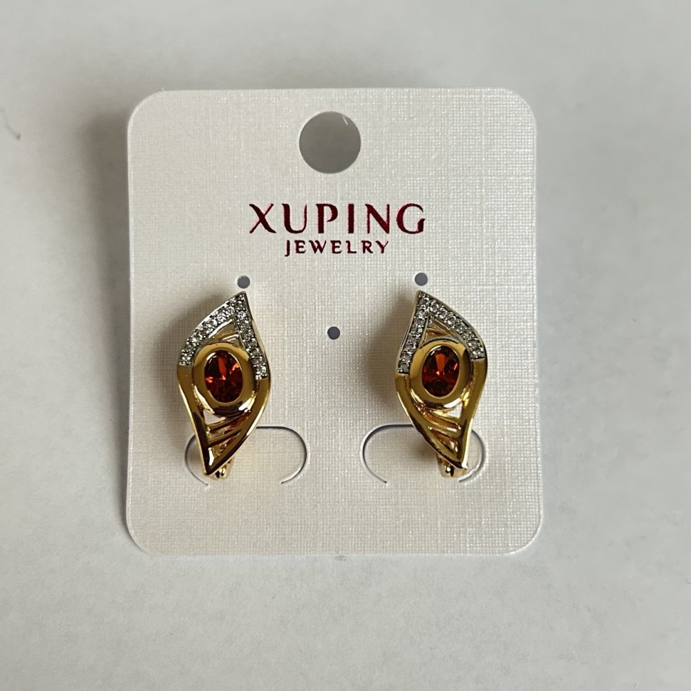Xuping Earrings with Red Stone and White Rhinestones, 20x10mm Rhodium, 18k Gold Plating