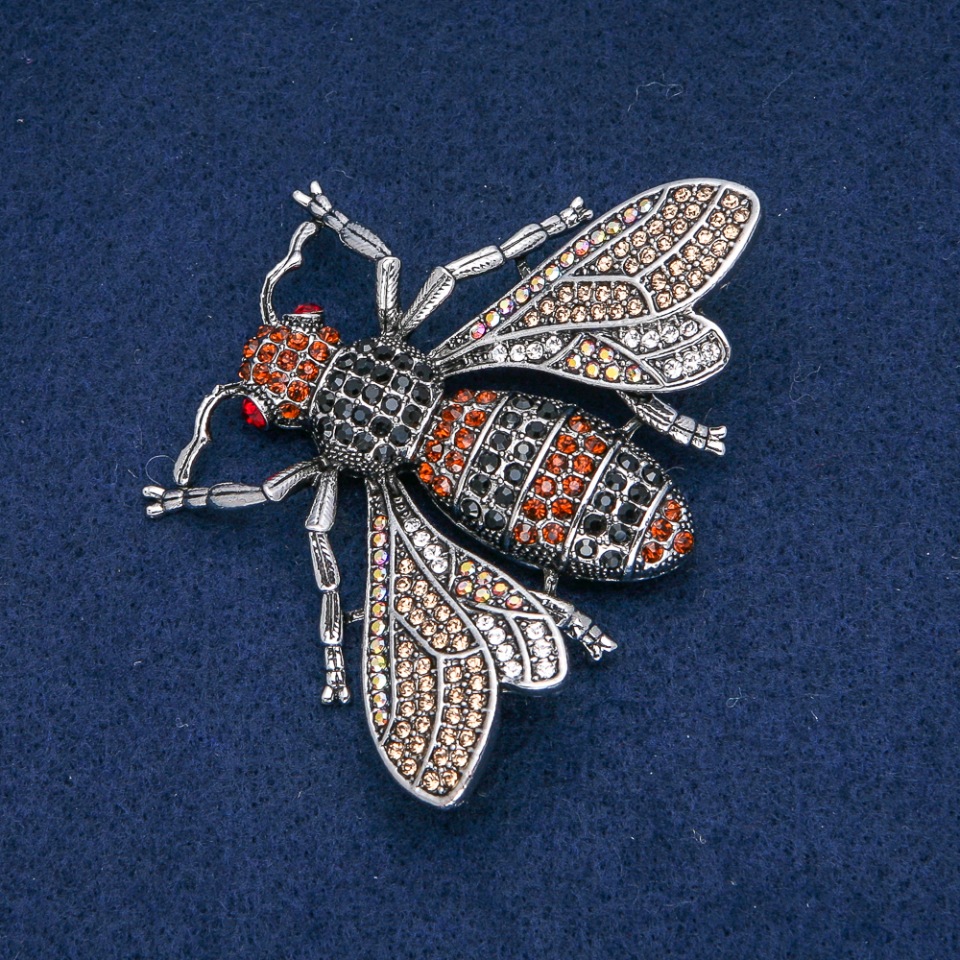 Butterfly Brooch with Golden and Black Crystals