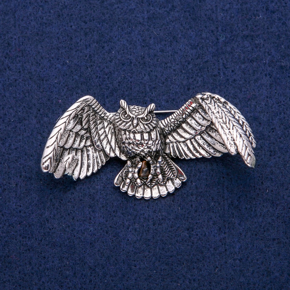 Owl Brooch 30x60mm, silver metal