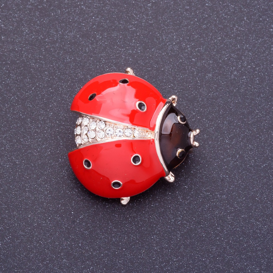 Brooch 'Ladybug' 2.5 cm red enamel, gold-tone metal