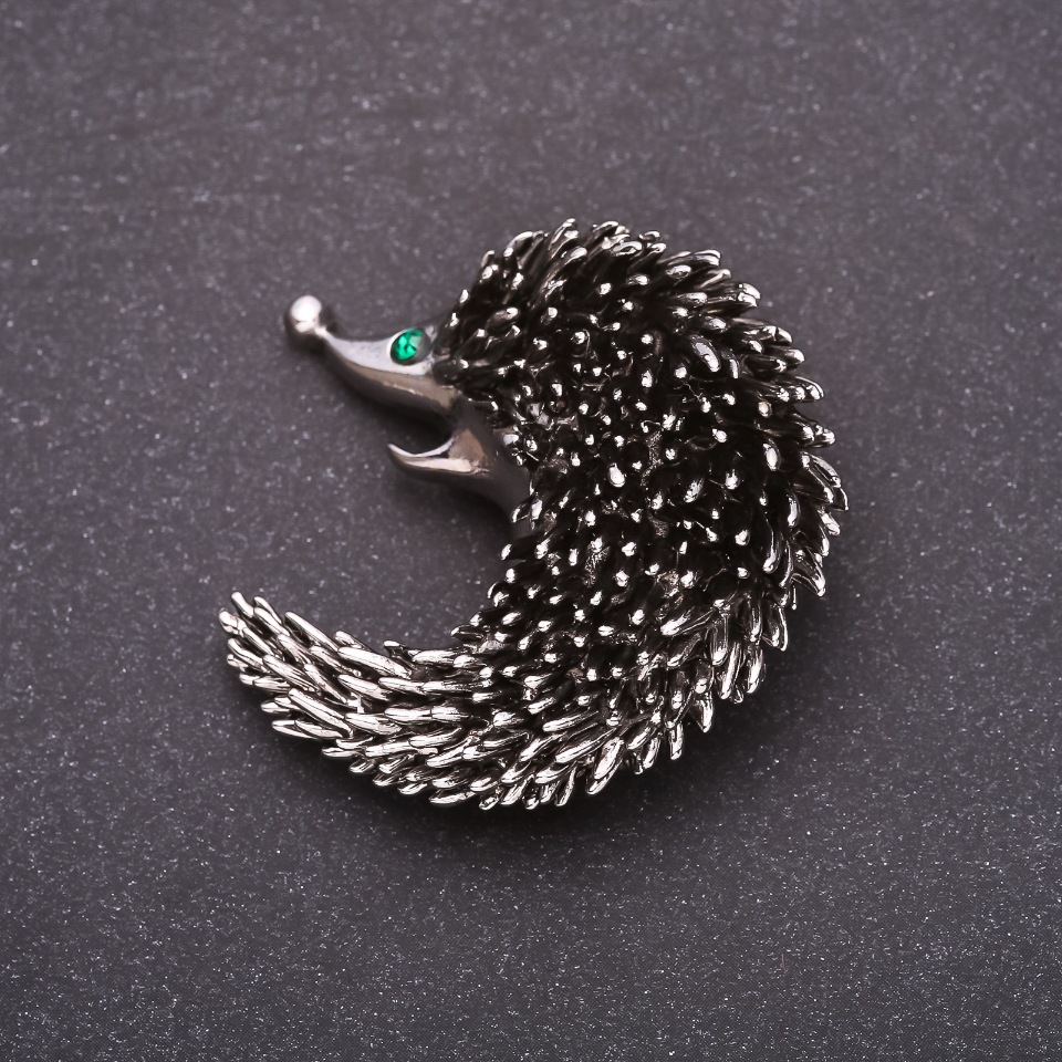 Pangolin Brooch with Green Crystals 43x43mm Gray Metal