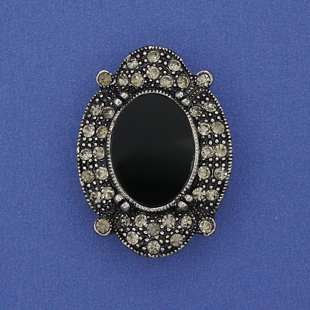 Brooch with black agate (named) "Antique-Style" metal color "silver" 3.3 cm