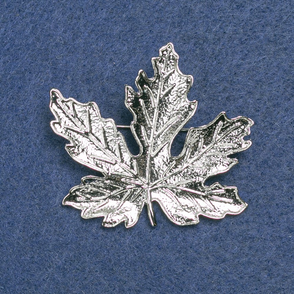 Maple Leaf Brooch in Silvery Metal 42x47mm +