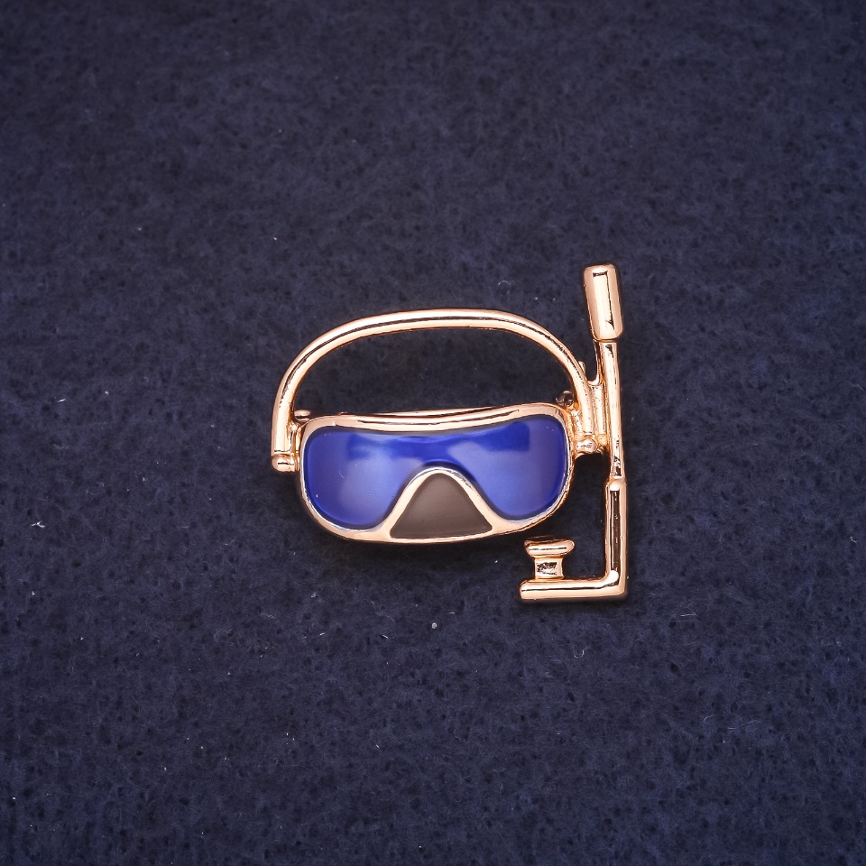 Mask Brooch 30×28mm, enamel brown-blue, gold-tone metal