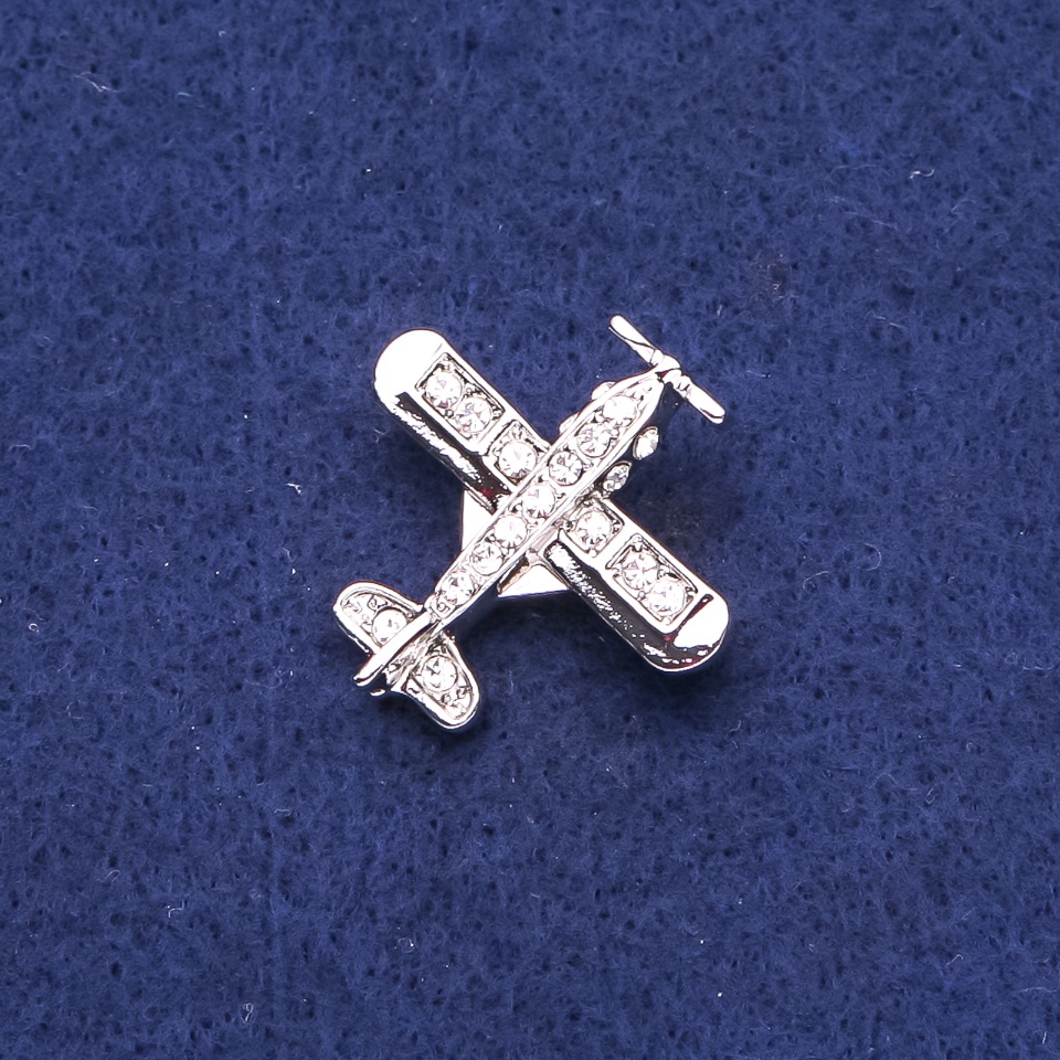 Plane with Crystals Brooch in Silver-tone Metal