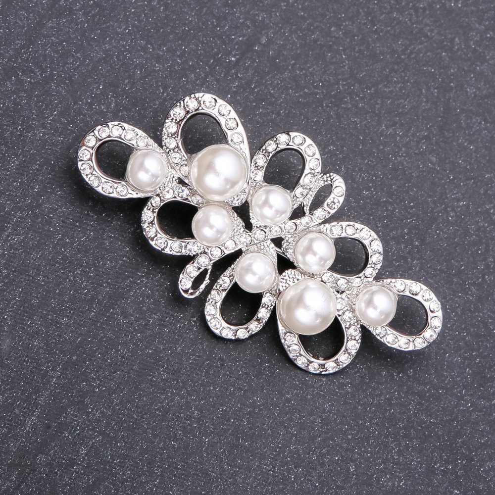 Pearl Brooch, metal color "White Silver", 50x40mm