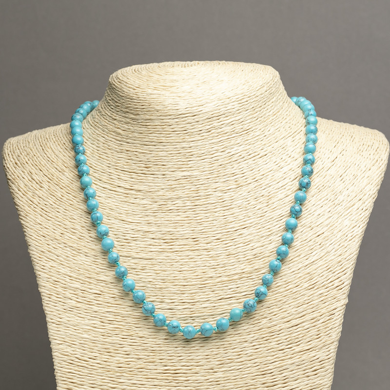 Blue Turquoise Bead Necklace, Smooth Round Beads, 6 mm Diameter, 45 cm Length