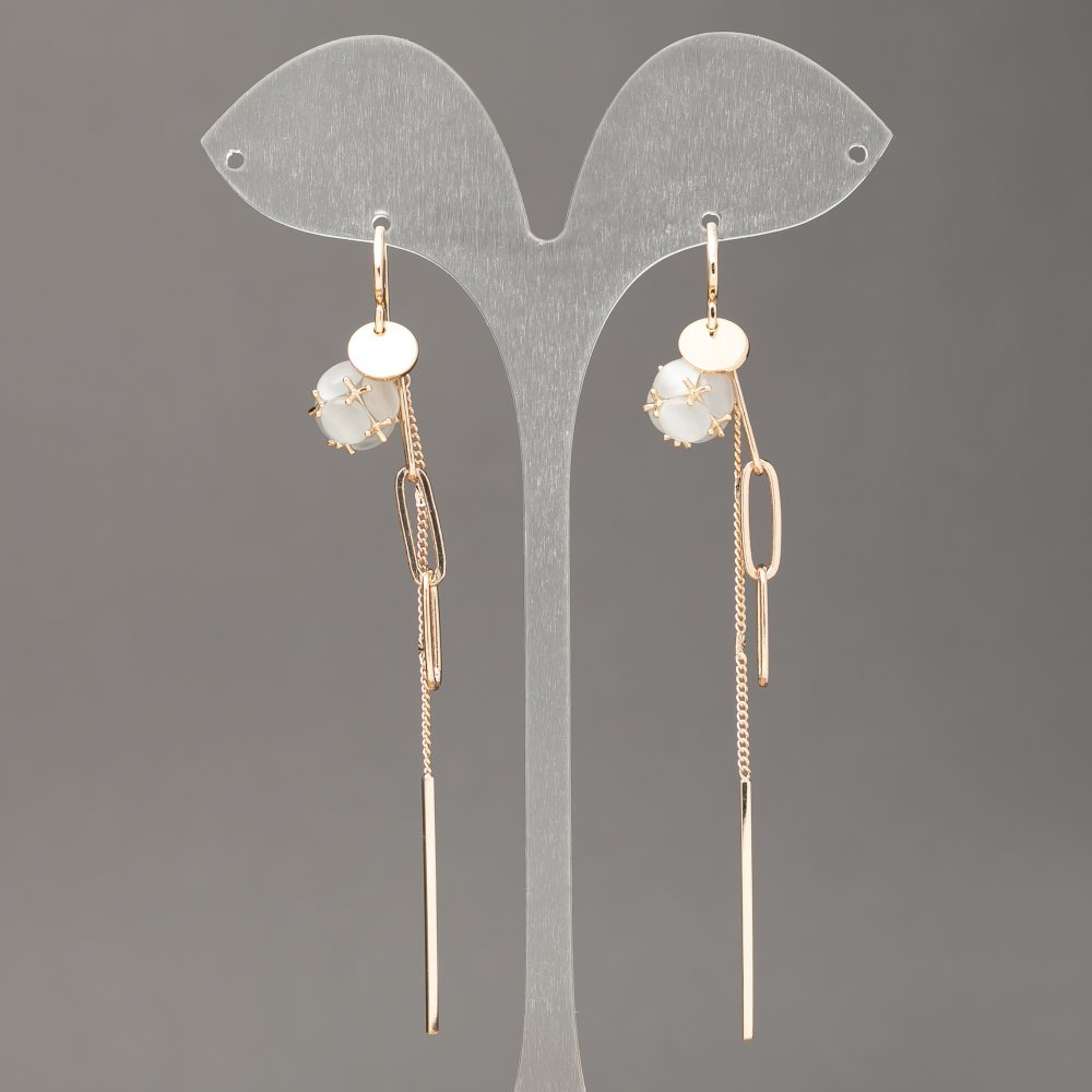 Xuping Earrings with 18K Gold Plating and Grey Cat's Eye, 10 mm Diameter ±, 90 mm Length ±
