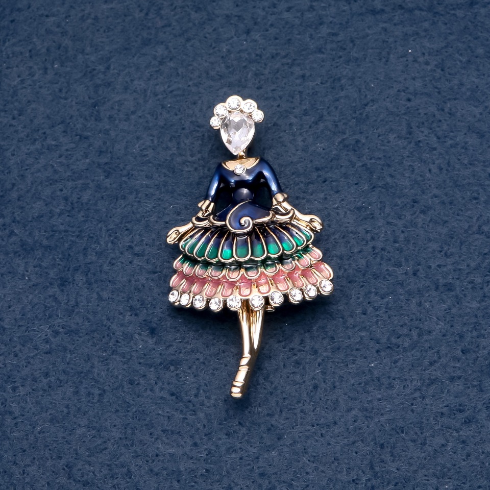 Брошка "Фрейліна" зелена емаль 30х55мм колір металу "золото"