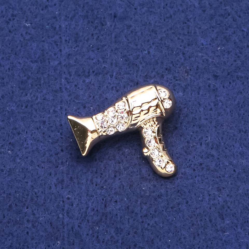 Brooch 'Hair Dryer with Crystals' in Gold-Tone Metal 24×28mm
