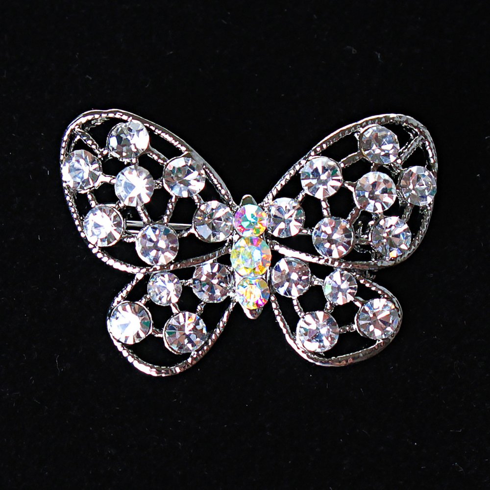 Brooch 'Butterfly' in silvery metal and crystals 35×20 mm +