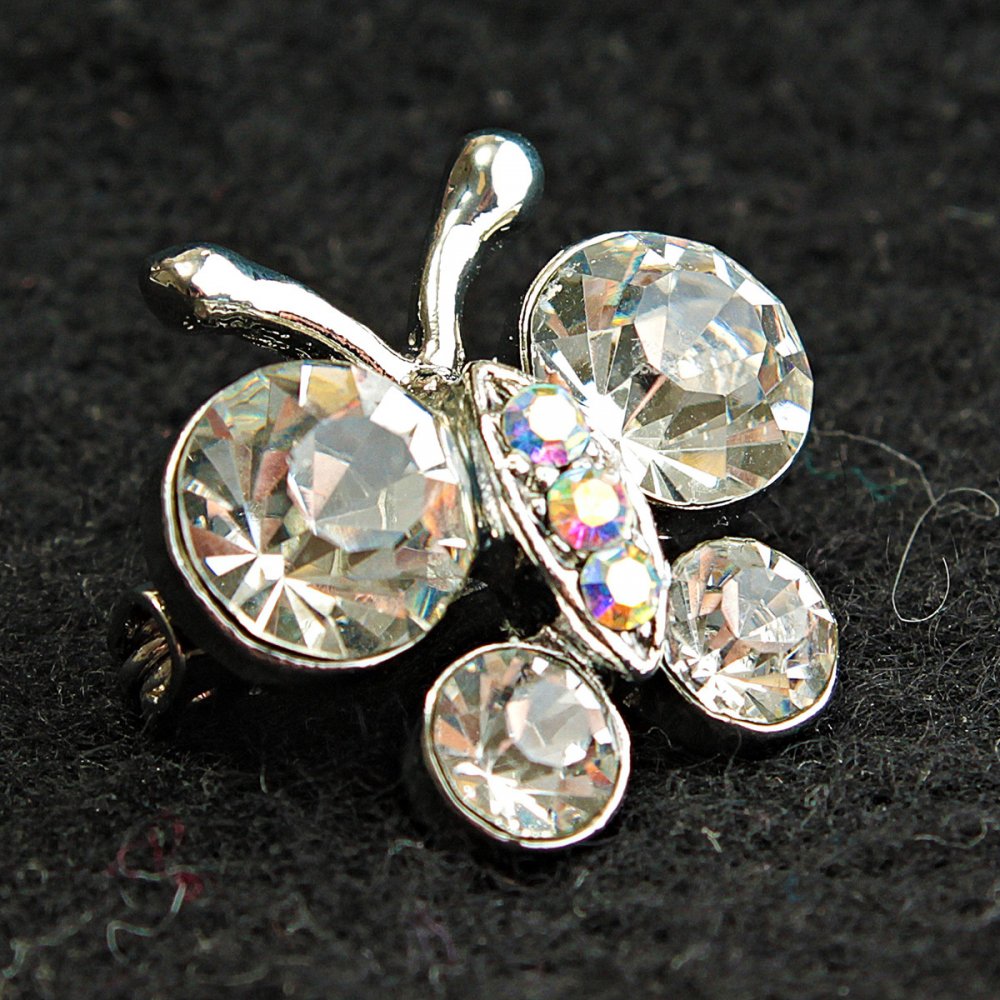 (18/18 mm) Mini brooch: light metal butterfly with white crystals