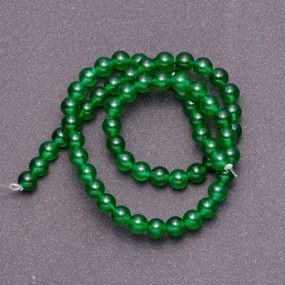 Natural chrysoprase beads on thread, smooth round beads, 6 mm diameter, 38 cm length