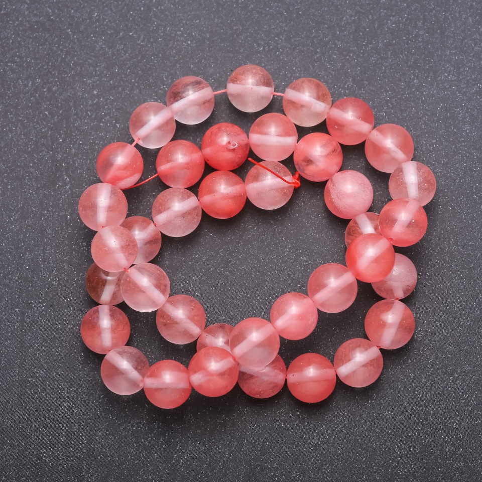 Pink Chalcedony natural stone beads on thread, round beads, diameter 10 (+/-) mm, length 36 cm