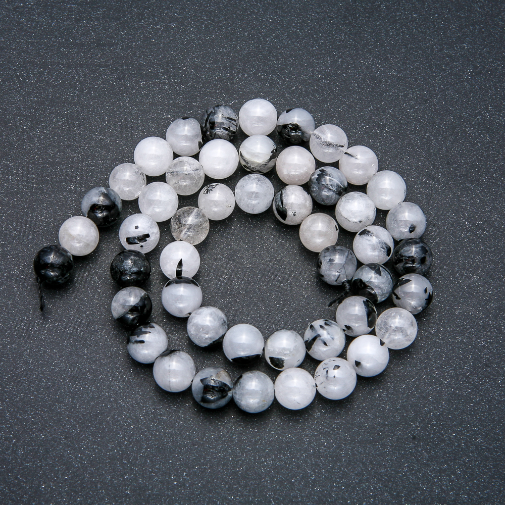 Beads on a Thread, Natural Stone Quartz, Rutilated, Smooth Round Bead, 8mm Diameter, 39cm Length