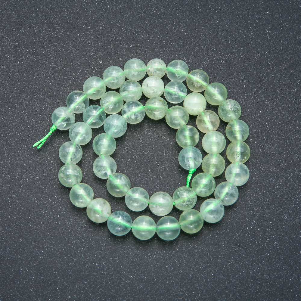 Prehnite Beads on a Thread, Smooth Round Beads, 8mm Diameter, 39cm Length