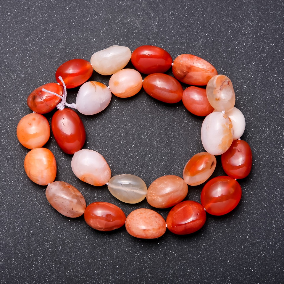 Carnelian natural stone beads, large galet bead, 10x14 mm diameter, 38 cm length
